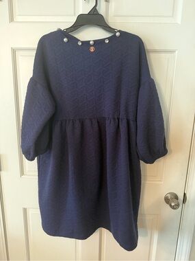 Simply Southern Navy Textured Dress with Pearl Trim Size Large